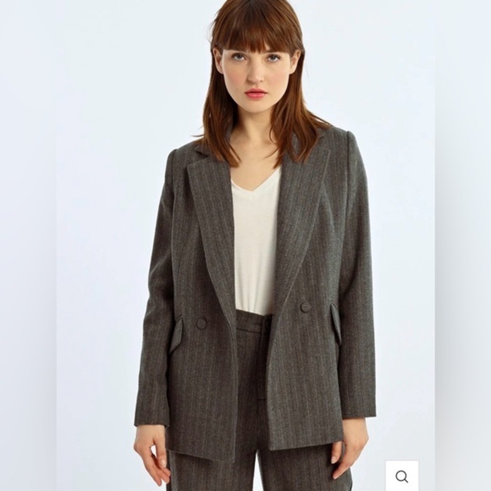 Lili Sidonio gray wool blend blazer stripe detail classic workwear office sz S?
